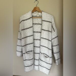 Altar'd State White and Gray Striped Cardigan